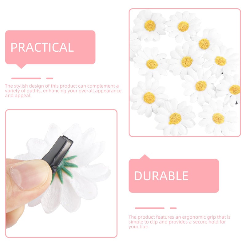 Notoke 12 PCS Daisy Hair Clips, White Daisy Flower Hair Clips, Vintage Sun Flower with Hair Alligators Clips Hair Barrette for Women Wedding Hair Accessories for Brides - Image 3